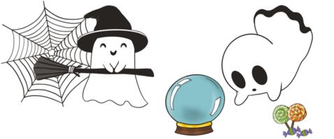 A set of three Cute ghost sheet with characters and emotion. Digital hand draw and paint, cartoon image, isolate image. png