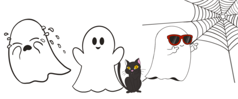 A set of three ghost sheet in Halloween theme with 3 characters and feeling. Digital hand draw and paint, cartoon image, isolate image. png