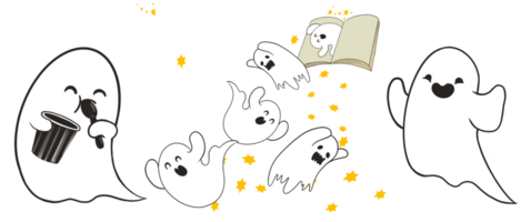 A set of joyful and happiness Ghost Sheets. Isolate image, digital hand draw and paint. png