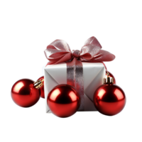 Realistic Red gift box with ribbon and ball. Christmas Gift 3D rendering. PNG Icon on transparent background AI Generative