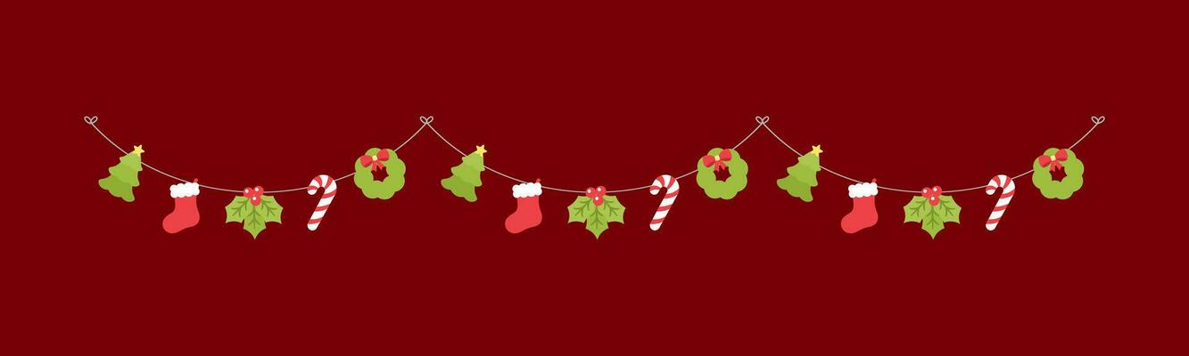 Christmas Garland Vector Illustration, Xmas Graphics Festive Winter Holiday Season Bunting