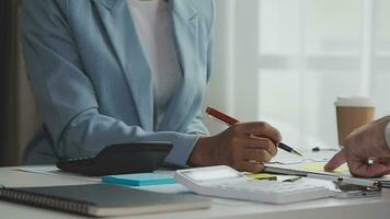 Team of business people working together in the meeting room office, teamwork background charts and graphs banner, double exposure successful teamwork,business planning concept. video