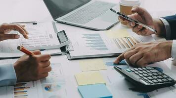 Team of business people working together in the meeting room office, teamwork background charts and graphs banner, double exposure successful teamwork,business planning concept. video