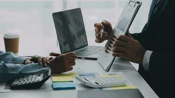 Team of business people working together in the meeting room office, teamwork background charts and graphs banner, double exposure successful teamwork,business planning concept. video