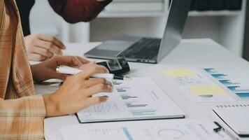 Team of business people working together in the meeting room office, teamwork background charts and graphs banner, double exposure successful teamwork,business planning concept. video