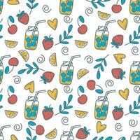 Cocktail with strawberries, cherries and ice seamless pattern vector