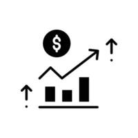 Financial growth icon. Dollar coin with increase arrow and graph symbol. data business finance report. Growing bar. solid or glyph pictogram. Vector illustration. Design on white background. EPS 10