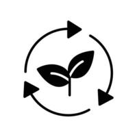 Organic recycle icon. Environmentally Friendly. Eco green symbol with tree and recycling or rotation arrow. Solid or glyph pictogram style. Vector illustration. Design on white background. EPS 10