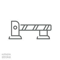 Parking barrier icon. Automatic car gate. Roadblocks. Parking entrance with security barrier gate and parking ticket machine. Editable stroke. Vector illustration. Design on white background. EPS 10