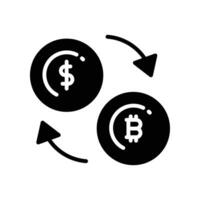 Currency exchange icon. Refund investment, money turnover national currency sign. Bitcoin to dollar with repeat arrow of cryptocurrency technology. Vector illustration Design on white background EPS10