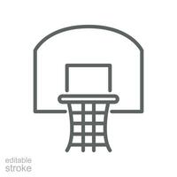 Basket ring sport icon. Basketball hoop, basketball net as ring that players try to throw the ball into in order to score points. Editable stroke vector illustration. Design on white background EPS 10