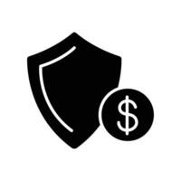 Guarantee financial protect icon. money insurance with dollar shield. currency wealth badge. savings and investment safety care. Solid, glyph. vector illustration. Design on white background EPS 10