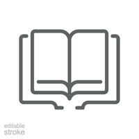 Open book line icon. Read magazine, booklet, encyclopedia. Documents reader logo for web and mobile app. Library or book store. Editable stroke Vector illustration. design on white background. EPS 10