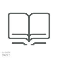 Open book line icon. Read magazine, booklet, encyclopedia symbol. Document reader logo for web, app. Library or book store sign. Editable stroke Vector illustration design on white background EPS 10