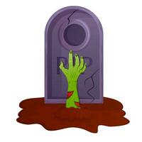 Scary halloween grave with old tombstone and dead man hand vector