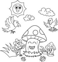 coloring pages funny cute mushroom for kids vector