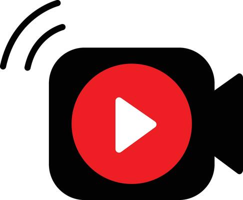 Video camera shape with a play button icon. Video streaming symbol vector illustration