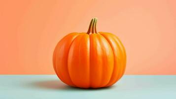 Cute Pumpkin on Pastel Background. Perfect Seasonal Charm for All Your Autumn and Halloween Needs photo