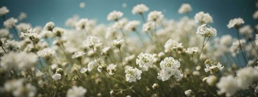 Gypsophila seco pequeño blanco flores ligero macro. ai generado foto