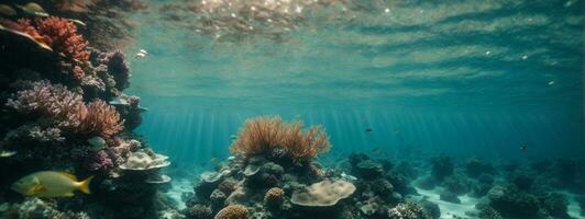 Sea or ocean underwater deep nature background. AI generated photo