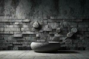 Old wall texture cement dark black gray background abstract grey color design are light with white gradient background.. AI generated photo