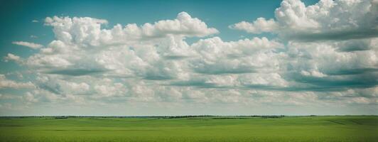 Rusia verano paisaje - verde archivos, el azul cielo y blanco nubes ai generado foto