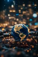 Communication technology for internet business. Global world network and telecommunication on earth cryptocurrency and blockchain and IoT. Elements of this image furnished by NASA. AI generated photo