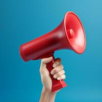 3D image, hand with a red megaphone. symbol of attention, protest photo