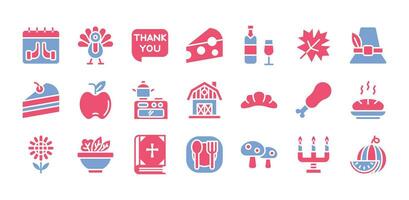 Thanksgiving flat two color icons set. The element collection includes be used in social media posts, web design, app design, and more. vector