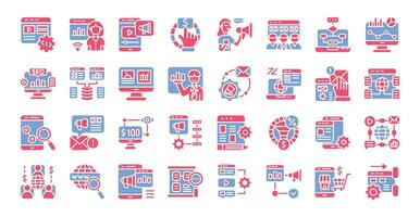 Online marketing flat two color icons set. The collection includes business and development, programming, web design, app design, and more. vector