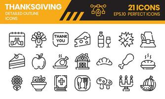 Thanksgiving outline icons set vector