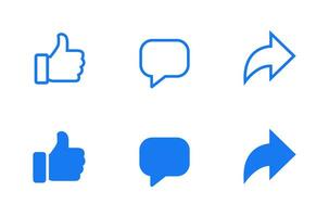 Like, comment, and share icon vector in flat style. Social media post elements