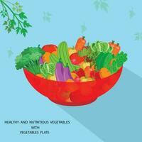 Vector organic vegetables plate illustration.