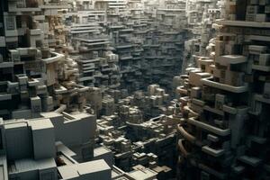 City as maze with streets and high rising buildings. Generative AI photo