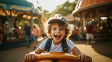 Child plays on the amusement park photo