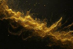 Abstract magic gold dust background over black. Beautiful golden art widescreen background. AI generated photo