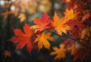 Colorful autumn maple leaves on a tree branch. AI generated photo