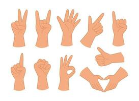 Set of Hands Showing Different Gestures for Signal Language Concept Illustration vector