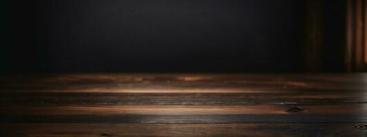 Wooden table with dark blurred background.. AI generated photo