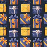 Seamless pattern with gift boxes and ribbons and bows. Background for New Year, Christmas, birthday. Texture for wrapping paper, wallpapers, fabrics, etc. vector