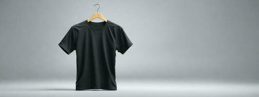 Blank T Shirt color black template front and back view on white background. AI generated photo