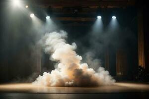 Stage white smoke spotlight background.. AI generated photo