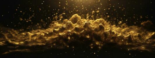 Abstract magic gold dust background over black. Beautiful golden art widescreen background. AI generated photo