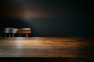 Wooden table with dark blurred background.. AI generated photo