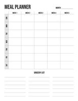 Monthly Meal Planner and grocery list vector