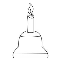uno continuo línea dibujo de vela iluminado y ardiente fuego y derritiendo vela ligero en el oscuro negro contorno vector ilustración diseño