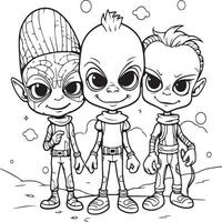 Halloween coloring pages for kids of aliens vector