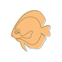 Fish drawn in one continuous line in color. One line drawing, minimalism. Vector illustration.