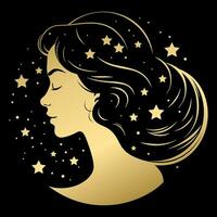 oro degradado mujer y estrellas ilustración vector