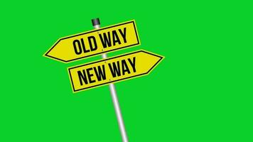 Old Way, New Way Sign Post Animation Pointing in Opposite Directions on Green Background video